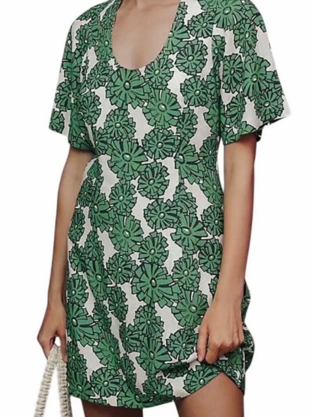 Anthropologie Porridge Green Floral Linen Shift Dress